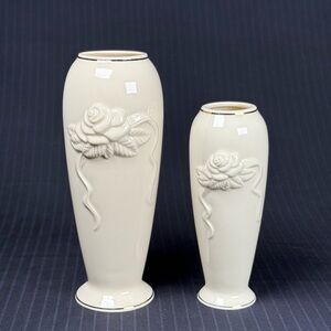 Vintage Lenox Ivory Rose Porcelain Bud Vases with 24K Gold Trim (Set of 2)